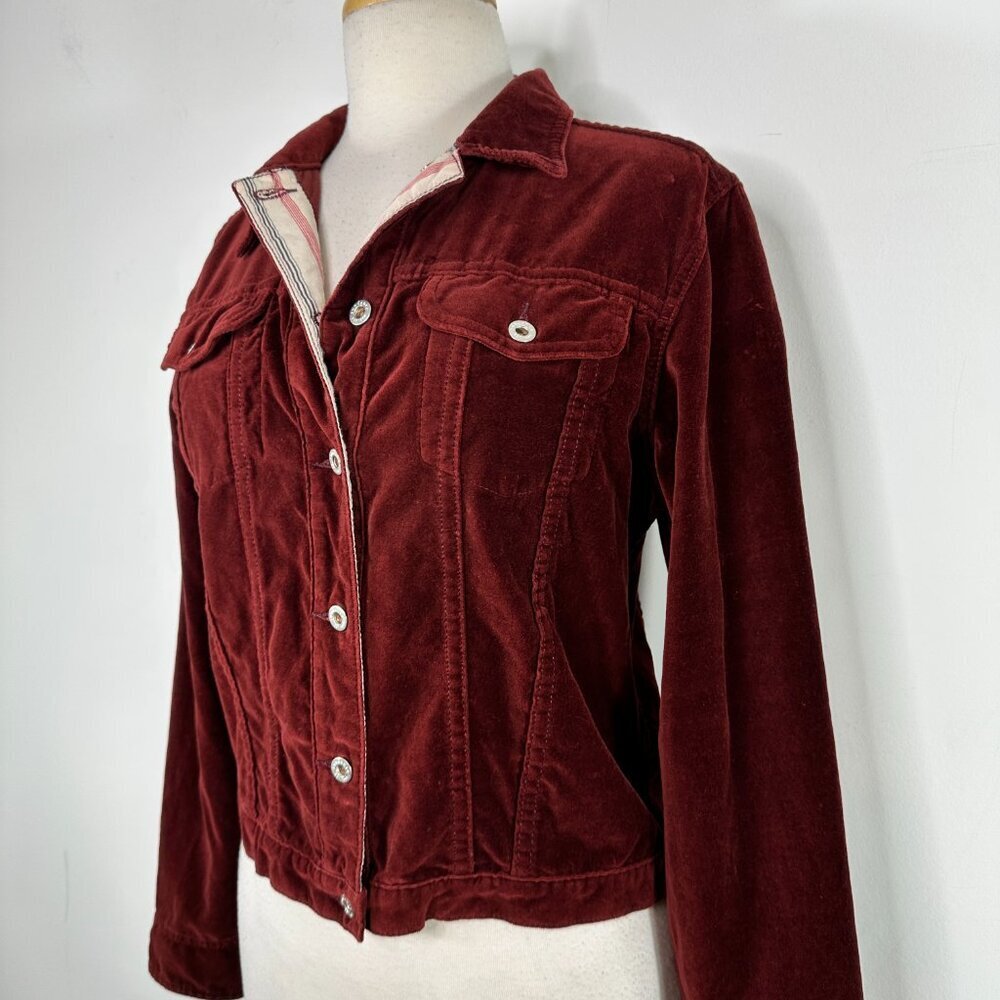 Sundance Wren Burgundy Velvet Velour Button Up Jacket Women's Size M - Picture 3 of 13
